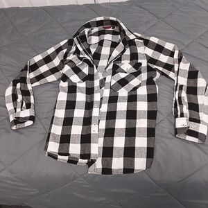 Black & White Buffalo Plaid Button-Front Shirt